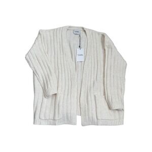 Stitches+Stripes Cream Ribbed Knit Open Front Cardigan Sweater Womens Size‎ S